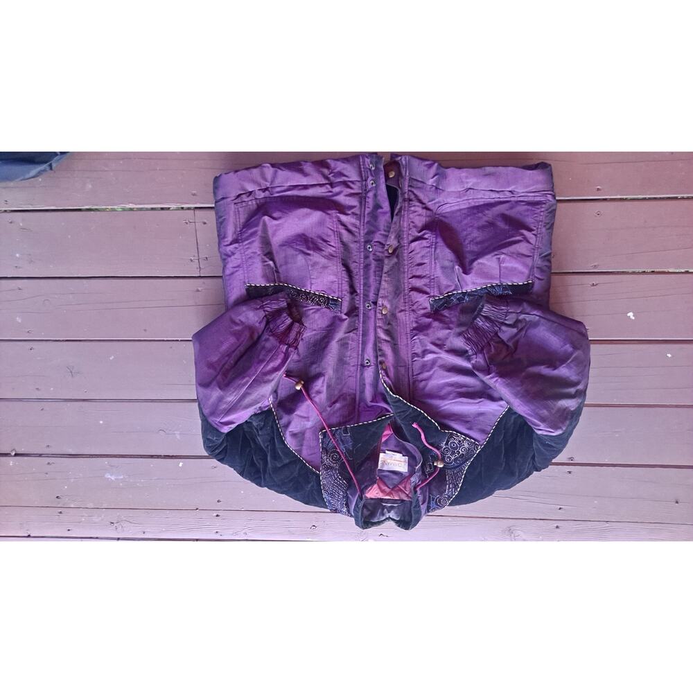 Vintage 80s Roaman’s Purple Black Velvet Oversize Fit Bomber Jacket Coat M/L